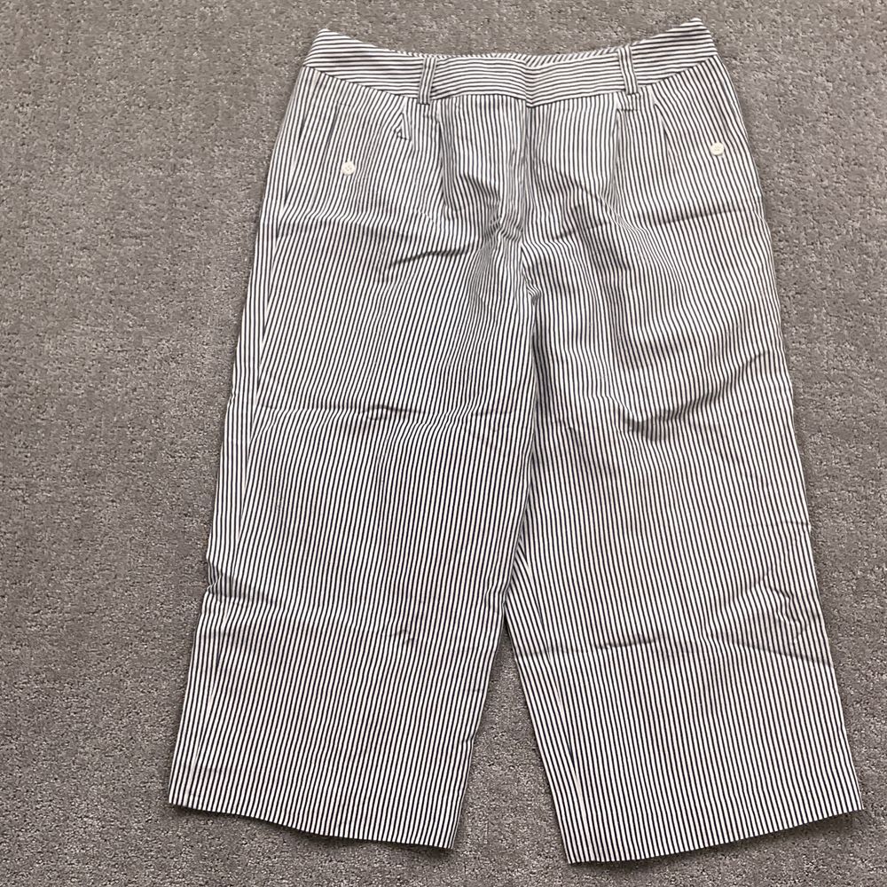 Talbots Crop Pants Women 10 Blue Beige Stripe‎ Boho Skimmer Silk Linen Lined